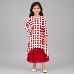 Girls Red Polka Dot Layered Dress – Party & Casual Wear