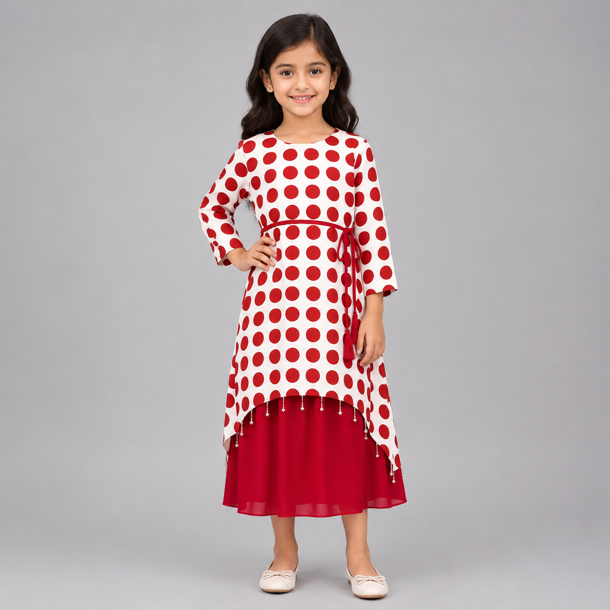 Girls Red Polka Dot Layered Dress – Party & Casual Wear
