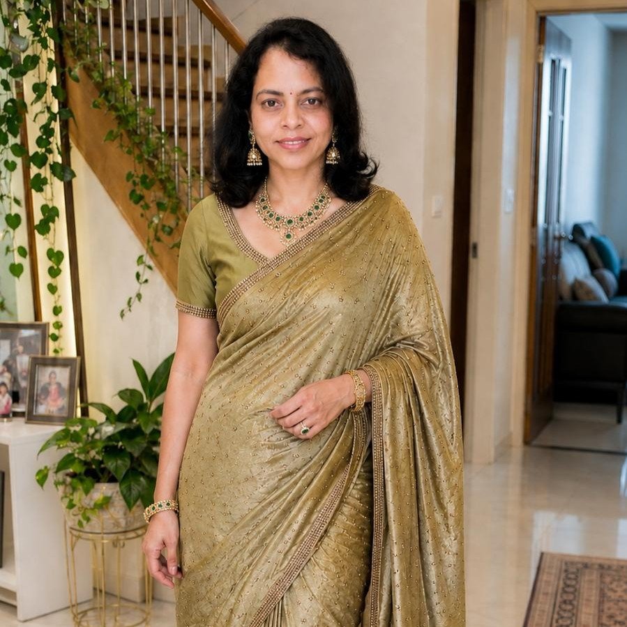 Designer Party Wear Saree with Stretch Blouse – Gold