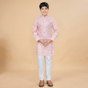 Boys Pink Embroidered Kurta Pajama Set – Ethnic Wear
