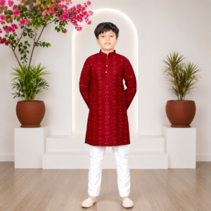 Boys Maroon Embroidered Kurta Pajama Set – Festive & Wedding Wear